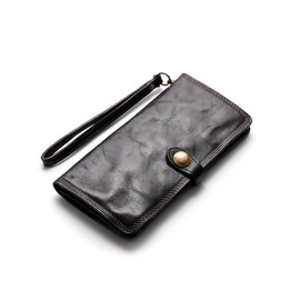 IJUN Full Grain Leather Handmade Bifold Long Wallet for Men