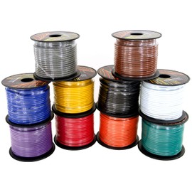 GS Power 14 Gauge Copper Clad Aluminum Low Voltage Primary Wire in 10 Color Pack, 100 feet Roll (1000 feet Total) for 12V Automotive Harness Car Video Stereo Wiring. Also in 4 Color Set