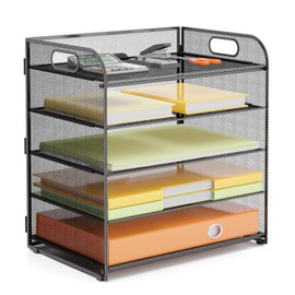 5 Tier Paper Letter Tray Organizer with Handles, VIEERINN Mesh Desk File Organizer Metal Paper Sorter Holder, Desktop Document Shelf Tray Storage Organization for Office School Home