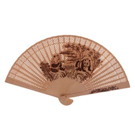 Healifty Sandalwood Folding Fan, Chinese/Japanese Retro-Style Hand Fan for Women and Girls, Foldable Hand Fan for Wedding Dance Party, 1 Piece (Panda)