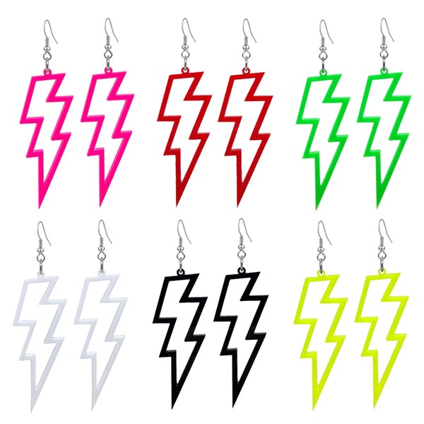 CWVHQ 6 Pairs 80s Acrylic Exaggerated Lightning Earrings Punk Retro