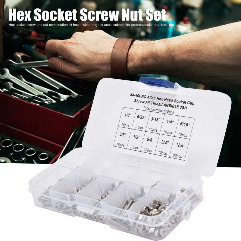 150Pcs Hex Socket Screw Nut Set Stainless Steel CorrosionResistant Industrial