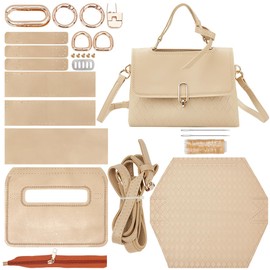 WADORN DIY Sewing Kit for Handbags Made of PU Leather Kit for Making a Clutch with Checked Pattern for Women DIY Shoulder Bags Made of PU Leather for Making Bags 26 x 8.5 x 18 cm Wheat
