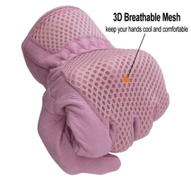 Womens Garden Gloves, Scratch Resistance Leather Gardening Gloves for Ladise, 3D Mesh Comfort Fit - Improves Dexterity and Breathability, Yard Gloves for Vegetable or Pruning Roses (Medium, Pink)