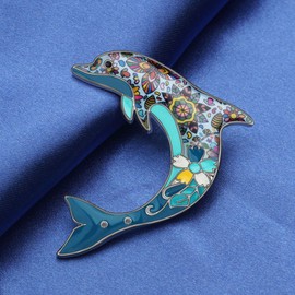 DUOWEI - Broches de aleación esmaltados con diamantes de imitación, diseño de delfín con flores y animales dulces azul