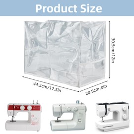 letsinstyle Sewing Machine Cover with Storage Pockets, Clear Plastic Sewing Machine Dust Covers, Protective Carrying Case for Most Standard Singer Machine