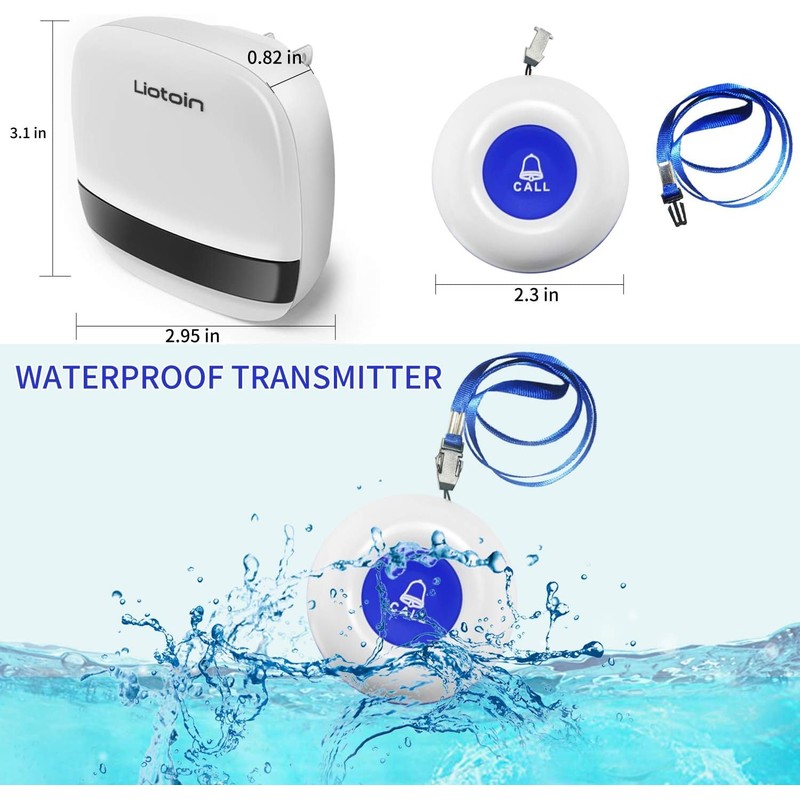 LIOTOIN Caregiver Pager Wireless Alert System - 2 Call Buttons,