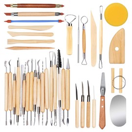 YAGSUW Clay Sculpting Tools Set of 38 with Bag, Wooden Handle Pottery Carving Tool Kit for Beginners Professional Art Crafts Schools and Home Safe for Kids
