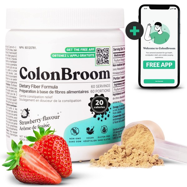 ColonBroom Psyllium Husk Powder - Colon Cleanser for Constipation & Bloating Relief, Gut Health - Vegan, Gluten-Free, Non-GMO Fiber Supplement (60 Servings)