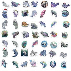 Ylimaf 100 Pcs Manatee Stickers - Waterproof PVC, Cute Cartoon Manatee Party Supplies for Bike, Motorcycle, Skateboard, Luggage