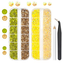 qiipii Champagne Lemon Yellow Jelly Resin Rhinestones Bulk for Crafting 3mm 4mm 5mm Flatback Crystal Stones Non-Hotfix Gems Diamonds Charms Supplies for Nails Eyes Face Makeup Crafts Tumblers Bottles