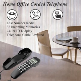 Teléfono residencial con cable, montable en la pared,compatible con visualización de identificador de llamadas, rellamada de número de latitud, verificación de memorias