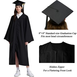 GAMYPET Blank Graduation Gown and Cap Set with Matching Tassel and 2025 Year Charm Golden 72" Stole and Black Graduation Diploma Holder