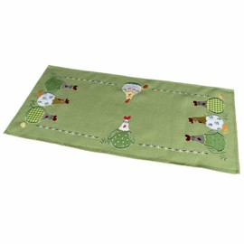 texpot Table Runner 40 x 85 cm Green with Crazy Chickens Print Easter Spring