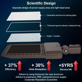 Juyace 300W LED Parking Lot Light with Slip Fitter Mount Pole Flood 5000K IP65 Waterproof Commercial Street Dusk to Dawn Photocell Lighting 100-277V