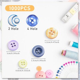 Pack of 1000 Colourful Buttons Candy Colours Small Buttons Plastic Craft Buttons Children's Buttons in Various Sizes and Colours for Children DIY Crafts Painting Gift Decoration (7-15 mm)