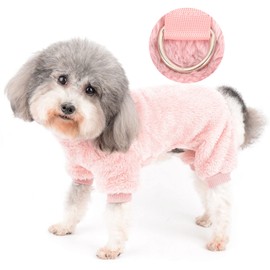 Zunea Winter Dog Pyjamas for Small Dogs Fuzzy Warm Fleece Puppy Clothing Pyjamas Soft Plush Winter Coats Pjs Jumper Jumpsuit with D-Ring Pet Clothing for Chihuahua Yorkie Pink XXL