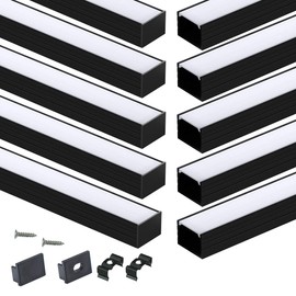Muzata 10Pack 3.3FT/1M Black LED Channel System Spotless U Shape with Frosted Milky White Diffuser Cover 18x13 mm Wide Aluminum Profile Track for Waterproof Light Strip Light U103 1M BW, LN1 LU2 LP1