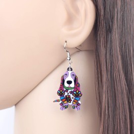 NEWEI Acrylic Floral Basset Hound Dog Earrings Dangle Drop Anime Animal For Women Fashion Jewelry Charm Gifts
