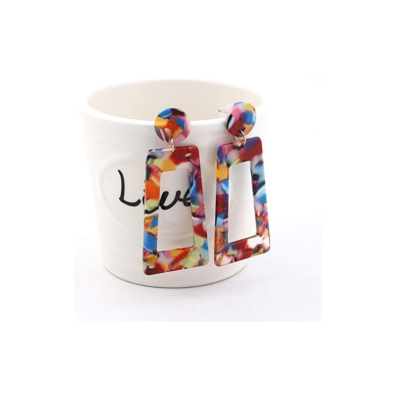 Multicolor Resin Acrylic Rectangle Geometric Drop Dangle Earrings Leopard Mottled