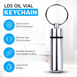 Deseret Deals LDS - Llavero con frasco interior para aceite de unción a prueba de fugas para ancianos y misioneros, soporte de aluminio compacto y duradero con sello de goma, color plateado (paquete