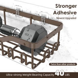 NESOMI Shower Caddy Adhesive Shower Organizer 7-Pack, Rustproof Stainless Steel Bathroom Shelves, Large Capacity No-Drill Rack Storage Accessories with Soap Dish Toothbrush Holder Hooks (Brown)