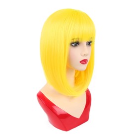 NOTICEME Yellow Bob Wig with Bangs, Short Straight Costume Yellow Wig for Women Cosplay, Synthetic Hair, 14in