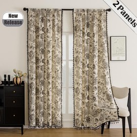 F-CHU Boho Curtains for Living Room 96 Inch Length French Country Floral Drapes Farmhouse Rustic Vintage Window Curtain Panels for Bedroom Chic Cotton Linen Closet Curtains，2 Panel