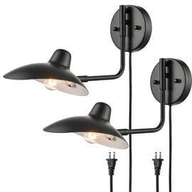 Plug in Wall Sconces Set of Two Black Swing Arm Wall Lamp with Plug-in Cord Adjustable Wall Light for Bedroom Living Room Study Room Home Office