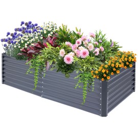 KGAR Raised Garden Bed 8x4x2ft Metal Outdoor Garden Raised Planter Box for Vegetables Flowers Herbs, Dark Grey
