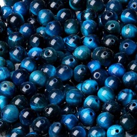 XIANNVXI Natural Stone Tiger's Eye Blue Beads for Threading with Hole Round Crystals Gemstones for Threading Beads for Bracelets Chains DIY Jewellery Crafts 8 mm (Approx. 47 Pieces
