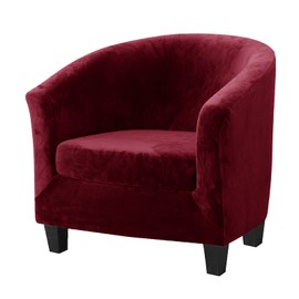 Tub Chair Cover 2 Piece Set - Upgraded 2 IN 1 Design Removable High Stretch Soft Velvet Sofa Couch Arm Bucket Chairs Armchair Seat Covers with Cushion Cover for Dining Living Room Office Reception