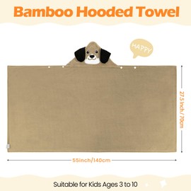 Preboun 2 Pcs Kid Hooded Bath Towel Toddler Towel 27.5 x 55'' Large Hooded Towel for Kids 3-10 Yrs Wrap Bathrobe Boy Girl(White, Brown,Bear, Dog)