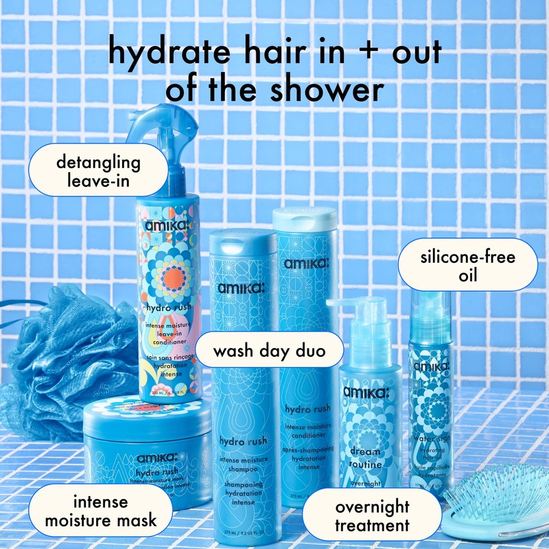 amika Hydro Rush Intense Moisture Leave-In Conditioner with Hyaluronic Acid,