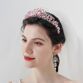 JOYRUBY Corona de vidrio elegante corona de princesa para niñas, tiaras de novia, tiara de sirena, corona de sirena, accesorios para el cabello para bodas, cumpleaños, graduación, fiesta de concurso,