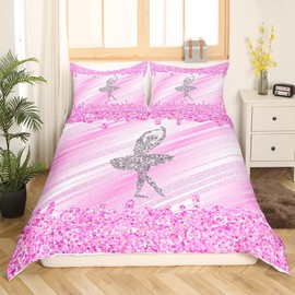 Bettbezug mit rosa Glitzerdruck, Einzelbettgröße mit 1 Kissenbezug, Balletttänzerin, Bettbezug-Set, Diamantdruck, Pastell-Dekor, Bettdeckenbezug für Jungen, Mädchen, Kinder, Erwachsene (kein Glitzer)