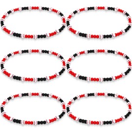 Liliaafar 6 Pcs Baseball Beaded Necklace for Men Bling Rhinestone Clay Beaded Necklace Gifts for Sports Players Lovers(Black, Red,18 Inch,Baseball)