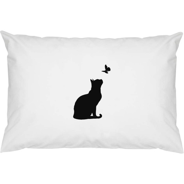 Azeeda 2 x 'Cat Sitting with Butterfly Silhouette' Cotton Pillow