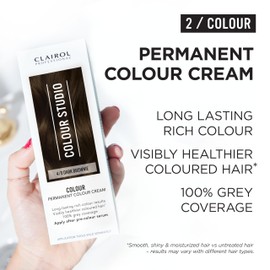 Clairol Colour Studio Permanent Colour Cream | Hair Dye | Long-lasting Rich Tones | 100% Grey Coverage | Dermatologically Tested Vegan Formula | Hair Colouring Kit | Dark Brownie 4/0 | 50ML