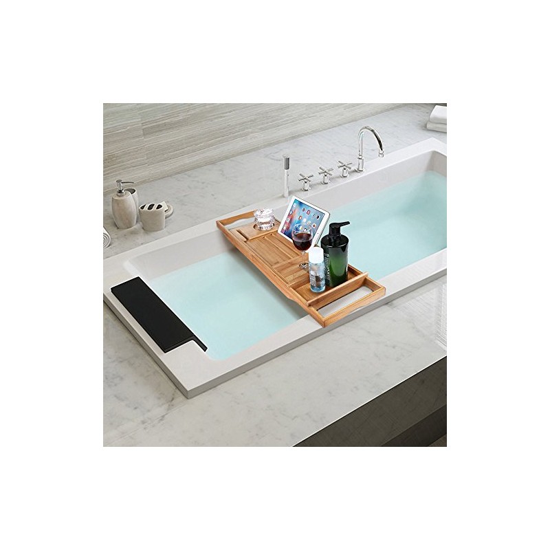 LEGENDARY-YES Natural Bamboo Bathtub Caddy with Extendable Sides Book Tablet