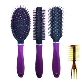 3 Pc Value Set Hair Brush, Detangling Brush Professional No Pain Detangler, Straightening, Styling & Drying for Women,Men,Kids,Purple, With a Bonus comb