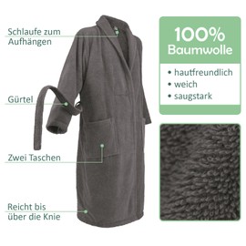 Celodoro Bathrobe for Men and Women, Pure Cotton, charcoal