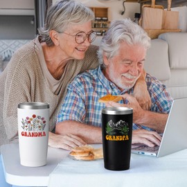 Qtencas Grandma and Grandpa Gifts, Grandparents Christmas Gifts, Grandpa and Grandma insulated Travel Tumbler Set, Gift for Grandparents on Christmas Birthday Anniversary, 20 Oz Black & White