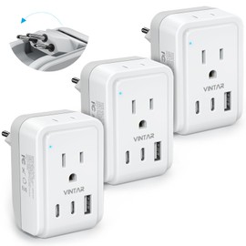3 Pack Brazil Power Adapter Travel Plug, VINTAR Foldable Type N Plug Adapter Brazil with 2 AC Outlets 3 USB Ports(2 USB C), Brazil Outlet Plug for US to Brazilian