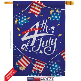 4th Of July Flags Garden House Kit Americana Fourth Independence Day Fireworks BBQ United State American Small Decorative Gift Yard Banner Double-Sided Made In USA 28 X 40