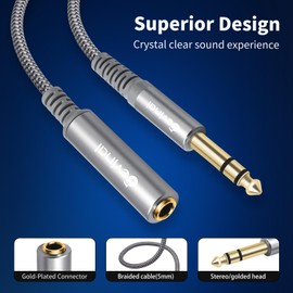 Devinal 1/4 inch Headphone Extension Cable, 6.35mm TRS Male to Female Stereo Cord, Quarter Inch Guitar Cable Extender, 20ft (6 Meters)