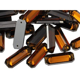 Allstarco 19x7mm Brown Smokey Topaz CH25 Flat Back Sew On Rectangle Baguette Beads Acrylic Rhinestones Sewing Plastic Gems with Holes for Jewelry, Clothes Embelishments, Shoes, Cosplay Crafts 50 Pcs