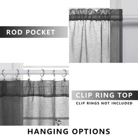 Dark Grey Sheer Curtains 84 Inches Long for Living Room 2 Panels Set Double Rod Pocket Window Semi Sheer Linen Textured Light Filtering Curtains for Bedroom Boys 52x84 Length Charcoal Gray Black