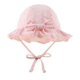 JANGANNSA Cotton Bow Baby Girls Hat Flower Infant Toddler Summer Sun Hat Breathable Girls Bucket Cap (Pink Small Flower,44cm)