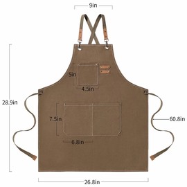 YSTP Cooking Apron Leather Apron Welding Apron Waterproof Apron with 3 Pockets Adjustable BBQ Apron with Long Straps Kitchen Apron for Men Women Kitchen Restaurant, Coffee Grey